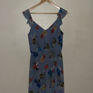 High Low Blue Floral Print Dress